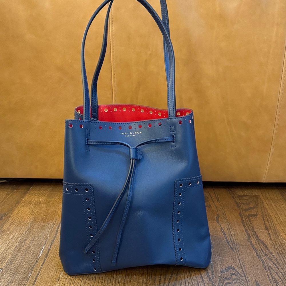 Tory Burch Navy and Red Tote Bag